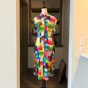 Le Superbe Multicolor Abstract Print Midi Dress | Size 2